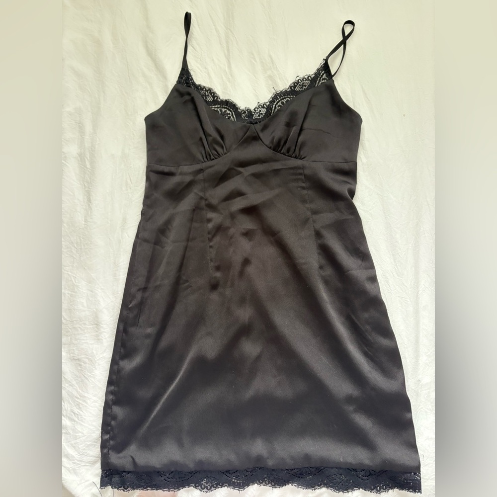 Princess Polly Black Satin Mini Dress with Lace